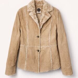 Vintage Giacca 5 Star Outerwear Tan Faux Shearling Jacket Lined Button Coat Sz S